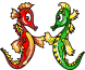 Red And Green Seahorse Smiley Face, Emoticon